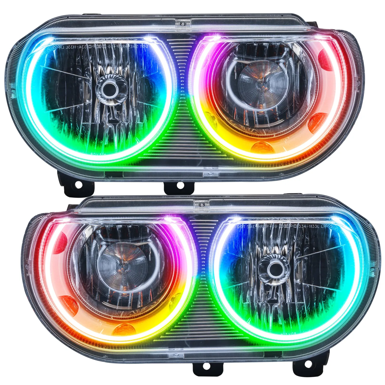 2008-2014 Dodge Challenger Pre-Assembled Headlights-Chrome-(Non-HID) Dynamic ColorSHIFT