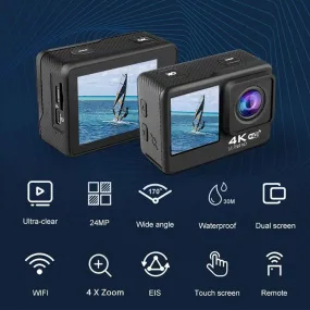 Action Camera 4K 60FPS 24MP 2.0 Touch LCD EIS Dual Screen Wi-Fi