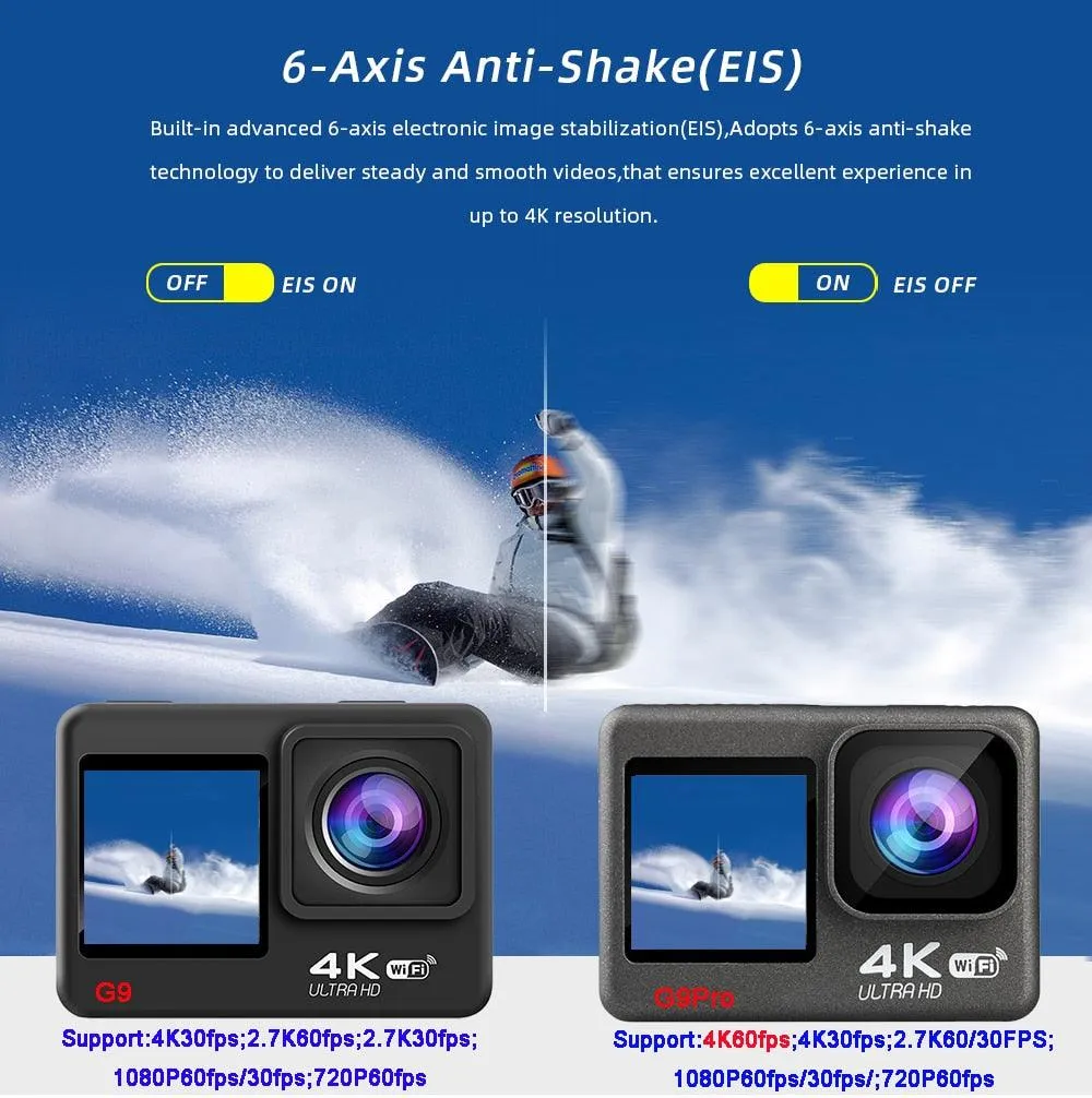 Action Camera 4K 60FPS 24MP 2.0 Touch LCD EIS Dual Screen Wi-Fi