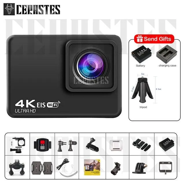 Action Camera 4K 60fps With Remote Control Sport Camera