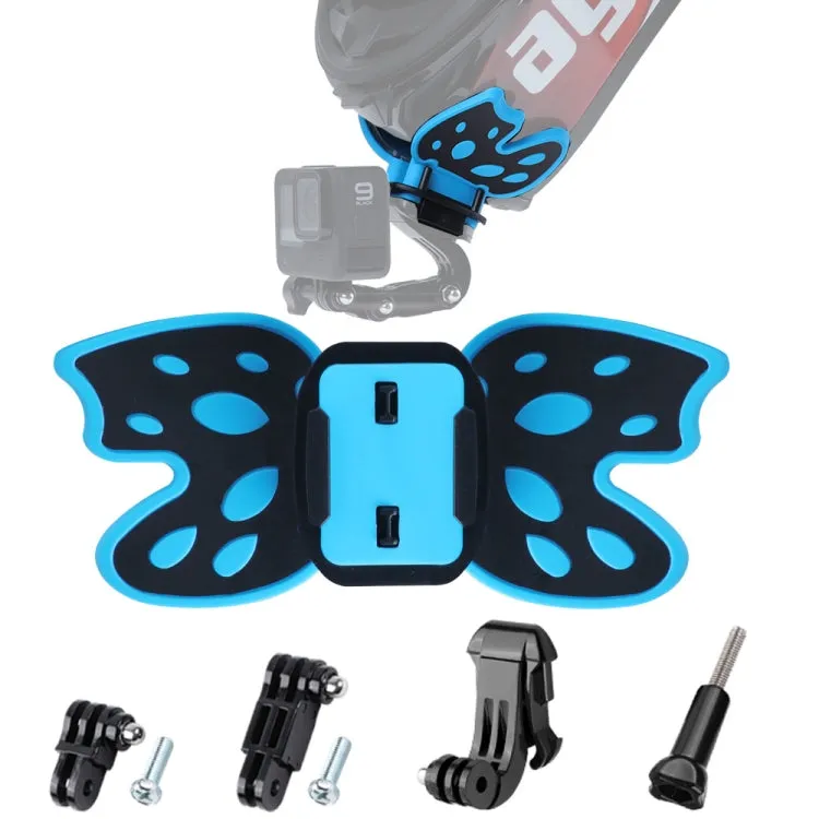 Butterfly Helmet Mount Adapter with 3-Way Pivot Arm & J-Hook Buckle & Long Screw for GoPro, Insta360, DJI and Other Action Cameras (Blue)