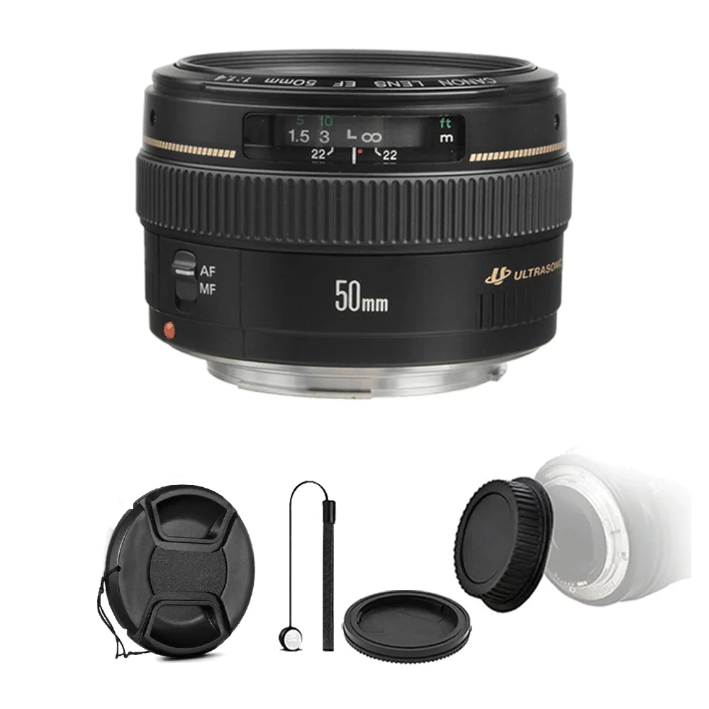 Canon EF 50mm f/1.4 USM Lens with Rear and Front Lens Cap and Holder for Canon EOS Rebel Digital SLR Cameras