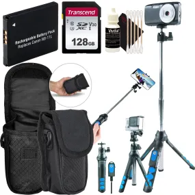 Canon Powershot Elph 360 Ixus 285 Ixy 650 Travel Essential Accessory Bundle with Compact Selfie Stick Tripod, Extra Battery, 128GB Memory   More