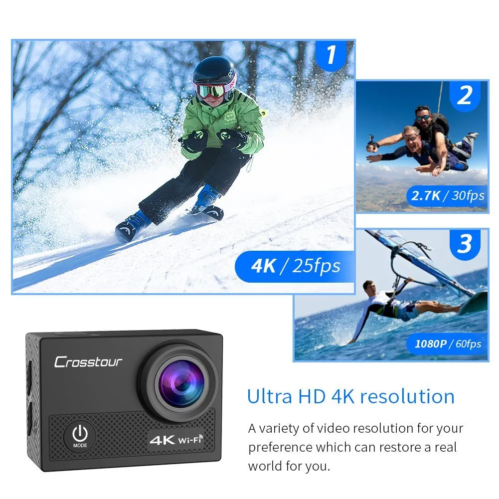 Crosstour Action Waterproof Camera 4K WIFI 16MP Ultra HD with Remote Control