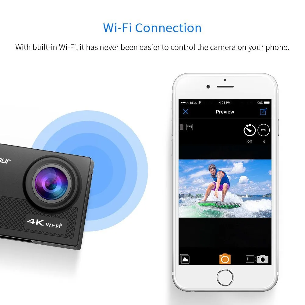 Crosstour Action Waterproof Camera 4K WIFI 16MP Ultra HD with Remote Control