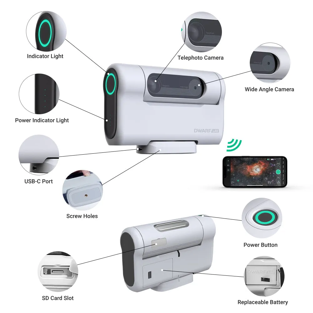 DWARF II Deluxe Edition - Smart Telescope with Solar Filters, UHC Filter and Two Replaceable Batteries