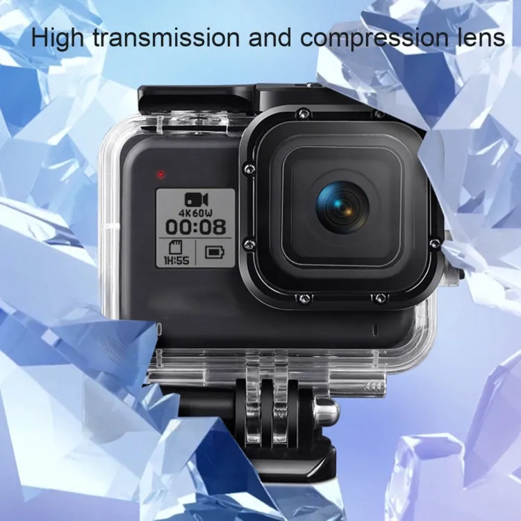 For GoPro HERO8 Black 45m Waterproof Housing Protective Case with Buckle Basic Mount & Screw & Floating Bobber Grip & Strap & Anti-Fog Inserts(Transparent)