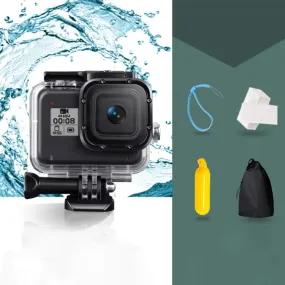 For GoPro HERO8 Black 45m Waterproof Housing Protective Case with Buckle Basic Mount & Screw & Floating Bobber Grip & Strap & Anti-Fog Inserts(Transparent)