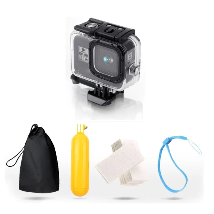 For GoPro HERO8 Black 45m Waterproof Housing Protective Case with Buckle Basic Mount & Screw & Floating Bobber Grip & Strap & Anti-Fog Inserts(Transparent)