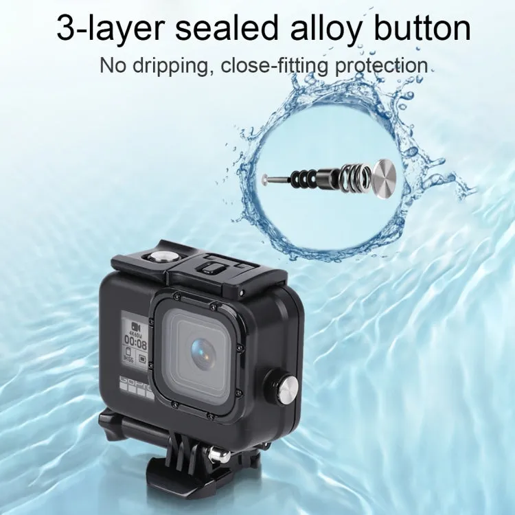 For GoPro HERO8 Black 45m Waterproof Housing Protective Case with Buckle Basic Mount & Screw & Floating Bobber Grip & Strap & Anti-Fog Inserts(Transparent)