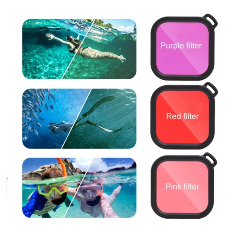 For GoPro HERO8 Black 45m Waterproof Housing Protective Case with Buckle Basic Mount & Screw & (Purple, Red, Pink) Filters & Floating Bobber Grip & Strap & Anti-Fog Inserts (Transparent)