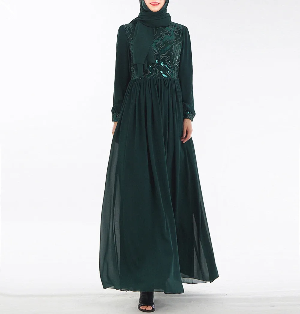 Islamic Women's Embroidered Chiffon Abayas Muslim Long Sleeve Fashion Dress Arabic Dubai Turkish Women Clothing