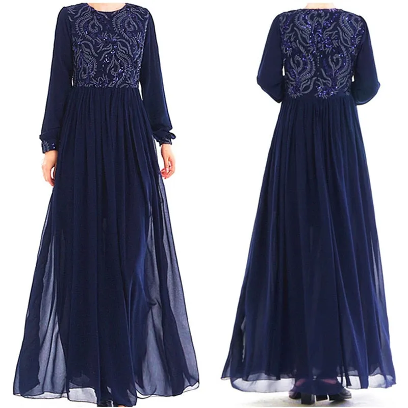 Islamic Women's Embroidered Chiffon Abayas Muslim Long Sleeve Fashion Dress Arabic Dubai Turkish Women Clothing