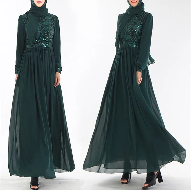 Islamic Women's Embroidered Chiffon Abayas Muslim Long Sleeve Fashion Dress Arabic Dubai Turkish Women Clothing