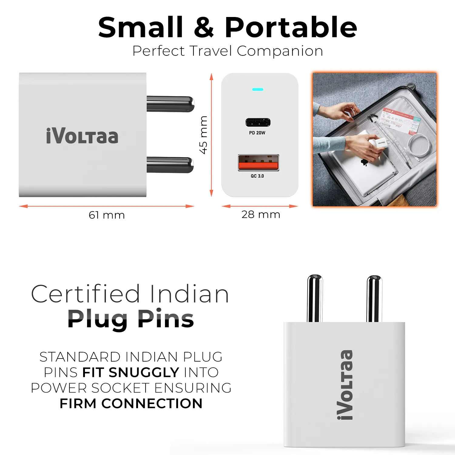 iVoltaa 20W USB-C PD & QC Power Delivery PD3.0 Dual port Fast Wall Charger