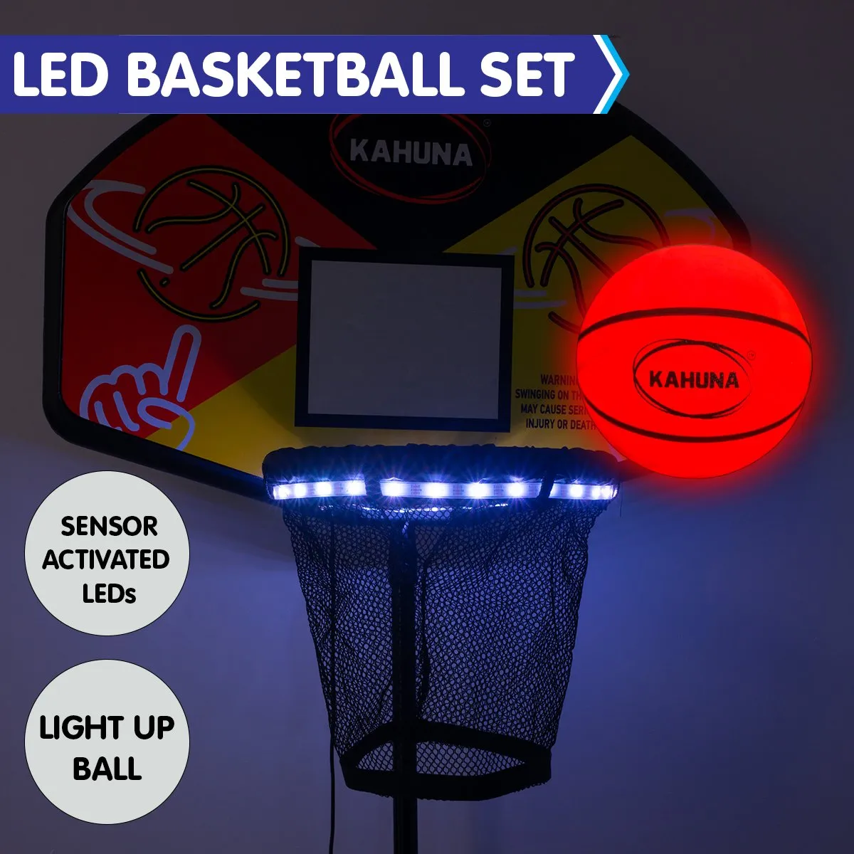 LED Basketball Hoop Set with Lights & Ball for Kahuna Trampolines