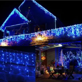 LED Snowing Icicle Indoor & Outdoor Christmas Fairy Lights with White Cable (180) - Blue