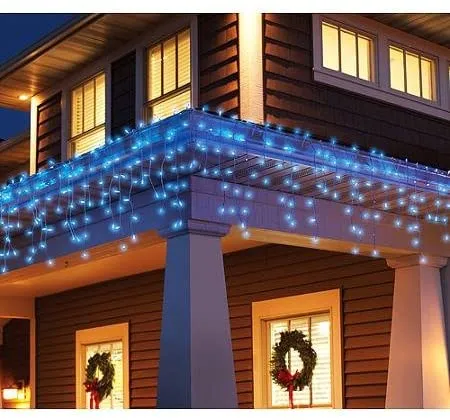 LED Snowing Icicle Indoor & Outdoor Christmas Fairy Lights with White Cable (180 Lights) - Blue Lights