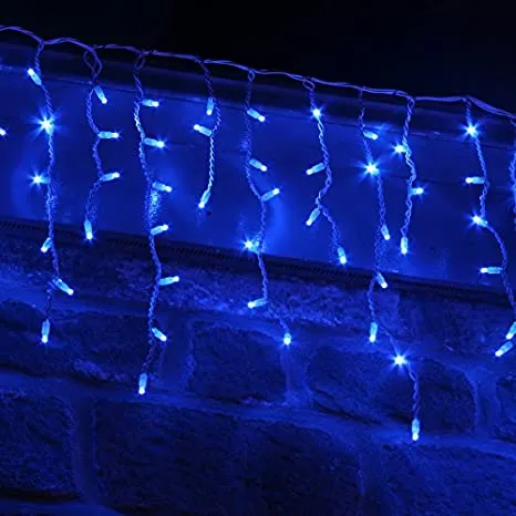 LED Snowing Icicle Indoor & Outdoor Christmas Fairy Lights with White Cable (180 Lights) - Blue Lights