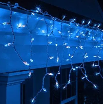 LED Snowing Icicle Indoor & Outdoor Christmas Fairy Lights with White Cable (180 Lights) - Blue Lights