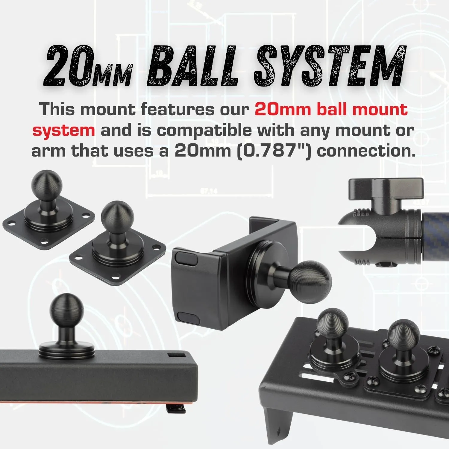 Metal Series 2013-2018 RAM Truck & 2019  RAM 1500 Classic DiabloM6 Dash Phone Mount with Dual 20mm Balls - Single Magnetic