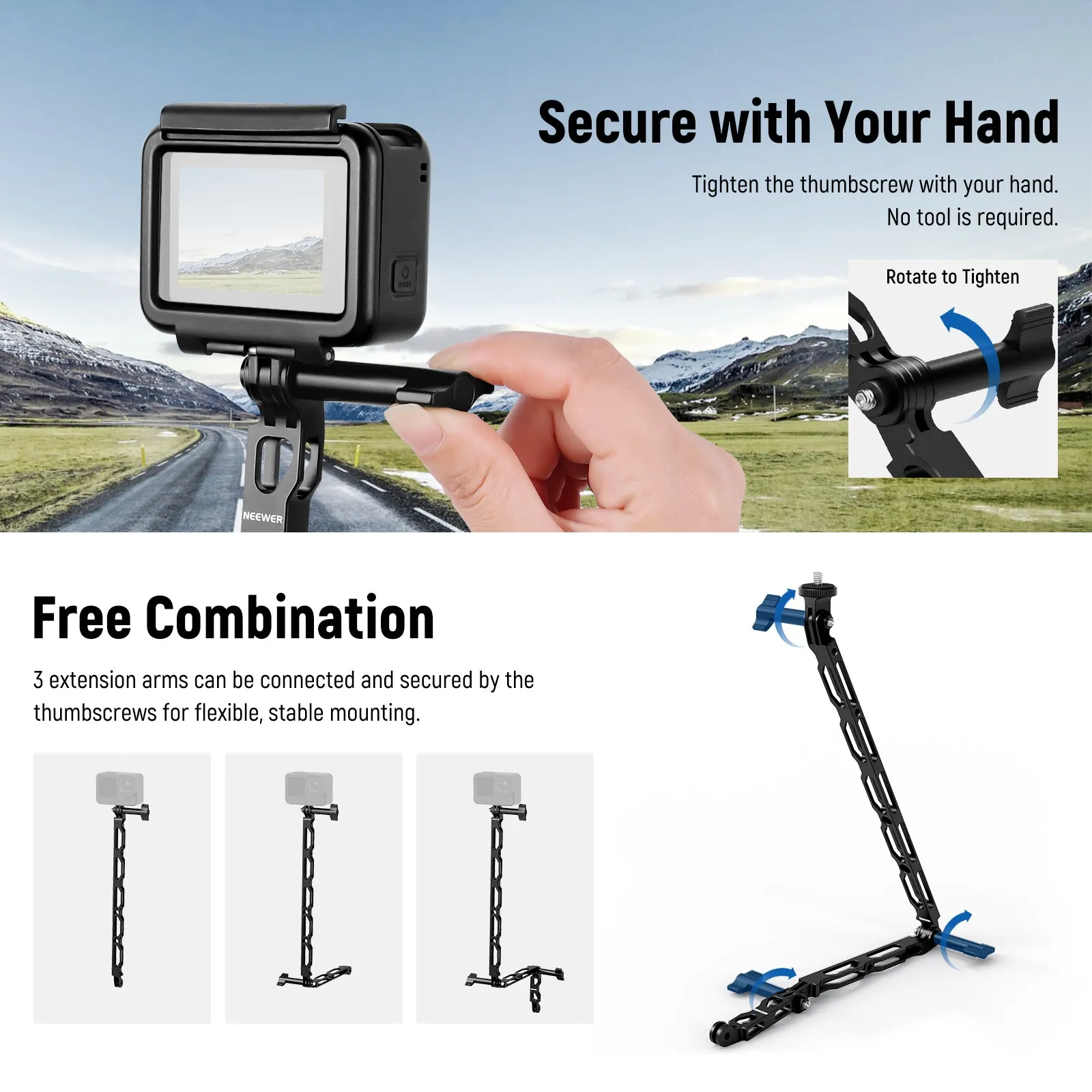 NEEWER Aluminum Alloy Extension Arm (11.8”/6.5”/3.3”) Set