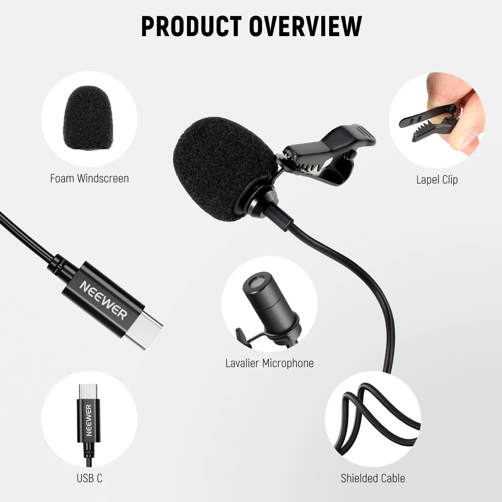 NEEWER CM6 Lavalier USB C Omnidirectional Condenser Microphone