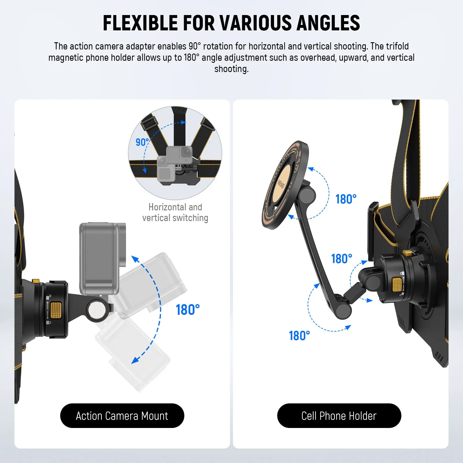 NEEWER GP18 Chest Mount Harness Compatible with Action Camera & Phone