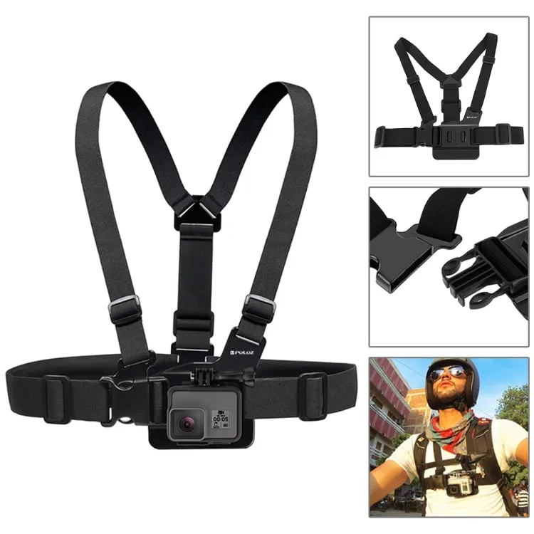 PULUZ 45 in 1 Accessories Ultimate Combo Kits (Chest Strap   Suction Cup Mount   3-Way Pivot Arms   J-Hook Buckle   Wrist Strap   Helmet Strap   Surface Mounts   Tripod Adapter   Storage Bag   Handleb ...  for GoPro, Insta360, DJI and Other Action Cameras