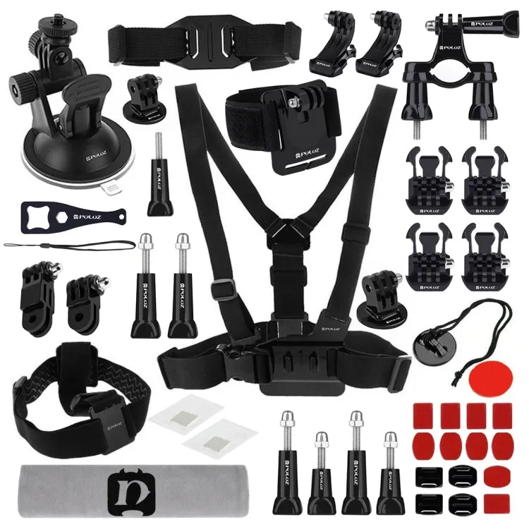 PULUZ 45 in 1 Accessories Ultimate Combo Kits (Chest Strap   Suction Cup Mount   3-Way Pivot Arms   J-Hook Buckle   Wrist Strap   Helmet Strap   Surface Mounts   Tripod Adapter   Storage Bag   Handleb ...  for GoPro, Insta360, DJI and Other Action Cameras