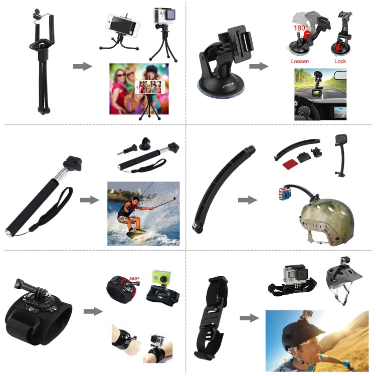 PULUZ 50 in 1 Accessories Total Ultimate Combo Kits with EVA Case (Chest Strap   Suction Cup Mount   3-Way Pivot Arms   J-Hook Buckle   Wrist Strap   Helmet Strap   Extendable Monopod   Surface Mounts ...  for GoPro, Insta360, DJI and Other Action Cameras