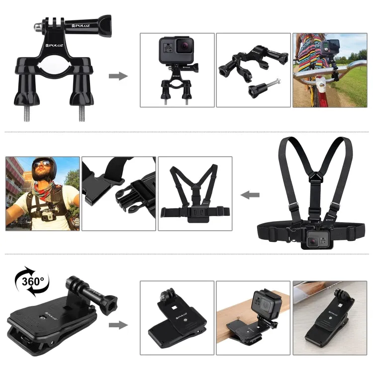 PULUZ 50 in 1 Accessories Total Ultimate Combo Kits with EVA Case (Chest Strap   Suction Cup Mount   3-Way Pivot Arms   J-Hook Buckle   Wrist Strap   Helmet Strap   Extendable Monopod   Surface Mounts ...  for GoPro, Insta360, DJI and Other Action Cameras