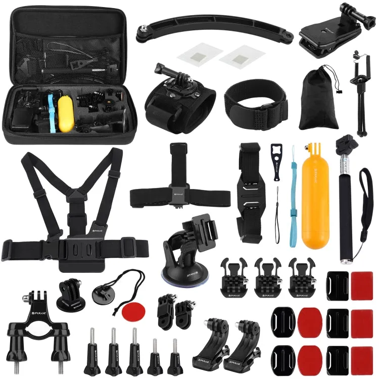 PULUZ 50 in 1 Accessories Total Ultimate Combo Kits with EVA Case (Chest Strap   Suction Cup Mount   3-Way Pivot Arms   J-Hook Buckle   Wrist Strap   Helmet Strap   Extendable Monopod   Surface Mounts ...  for GoPro, Insta360, DJI and Other Action Cameras