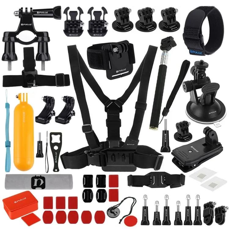 PULUZ 53 in 1 Accessories Total Ultimate Combo Kits (Chest Strap   Suction Cup Mount   3-Way Pivot Arms   J-Hook Buckle   Wrist Strap   Helmet Strap   Extendable Monopod   Surface Mounts   Tripod Adap ...  for GoPro, Insta360, DJI and Other Action Cameras