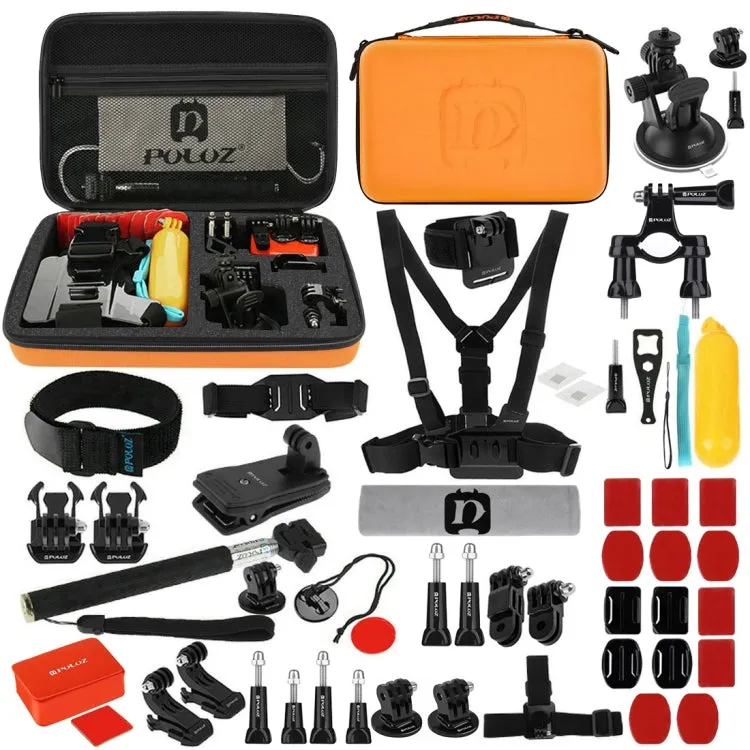 PULUZ 53 in 1 Accessories Total Ultimate Combo Kits with Orange EVA Case (Chest Strap   Suction Cup Mount   3-Way Pivot Arms   J-Hook Buckle   Wrist Strap   Helmet Strap   Extendable Monopod   Surface ...  for GoPro, Insta360, DJI and Other Action Cameras