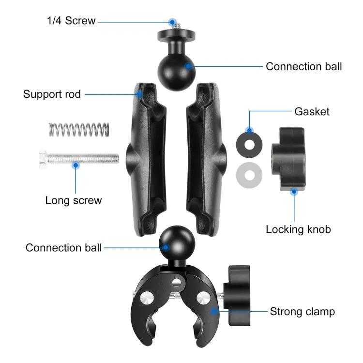 PULUZ Motorcycle Crab Clamp Handlebar Fixed Mount Holder for GoPro and Other Action Cameras(Black)