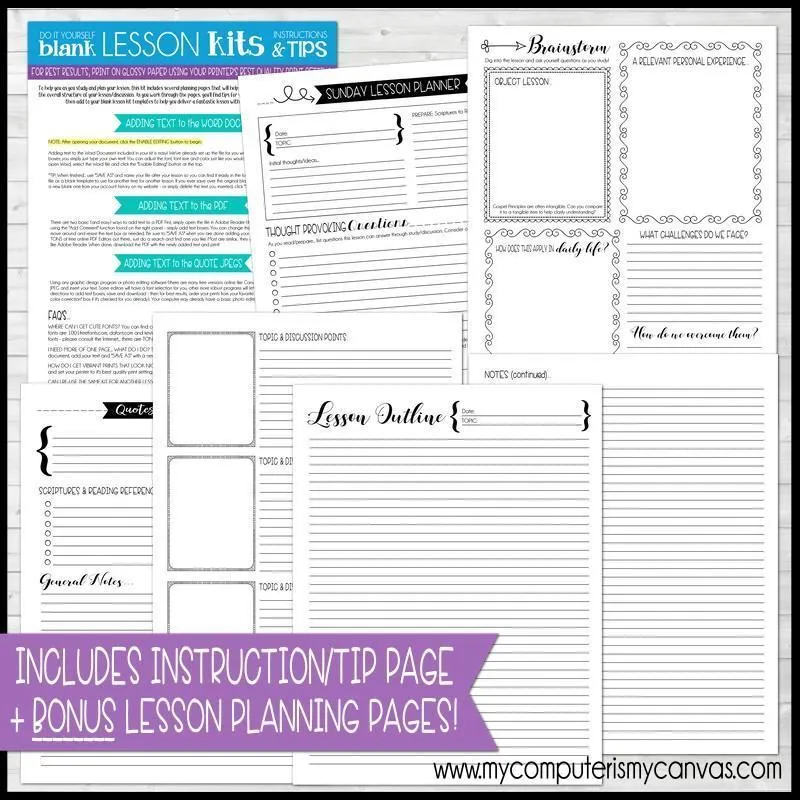 Sunday Lesson Kit #2 {Blank Editable Template} PRINTABLE