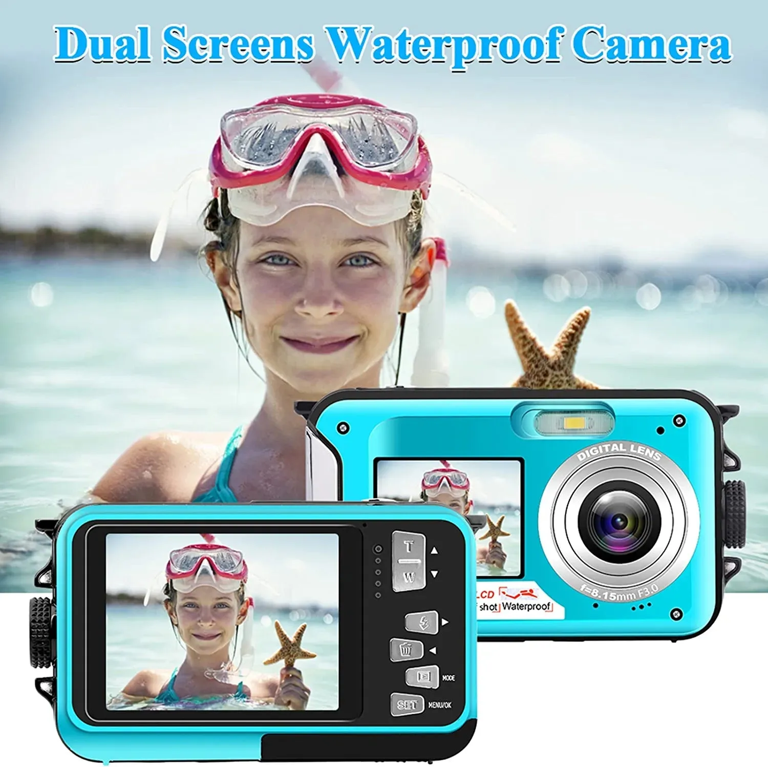 Waterproof Digital Camera Underwater Camera Full HD 2.7K 48 MP Video Recorder Selfie Dual Screens 16X Digital Zoom Flashlight Waterproof Camera for Snorkeling (DV806)…