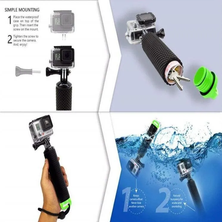 Waterproof Floating Hand Grip Monopod GoPro Hero 8 7 6 5 4 Session Yi 4K Sjcam Eken Action Cameras Accessory