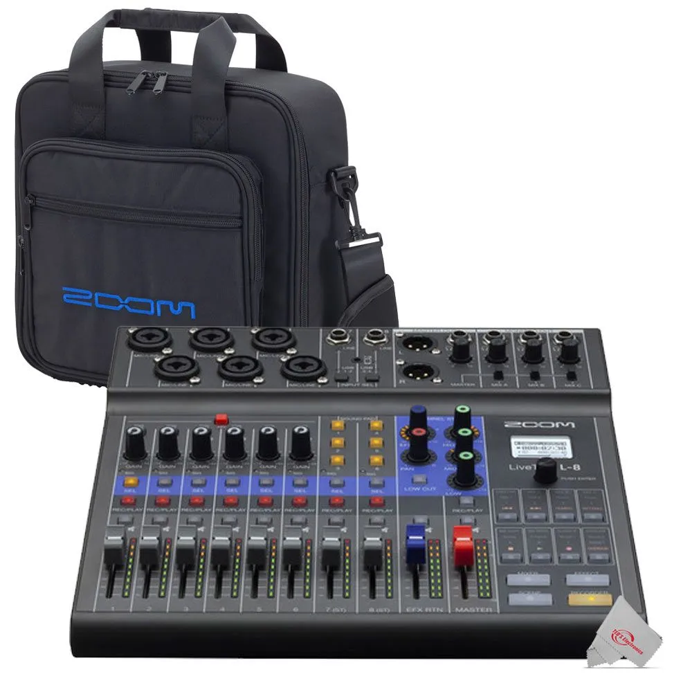 Zoom LiveTrak L-8 Portable Podcast 8-Track Digital Mixer And Multitrack Recorder   Zoom CBL-8 Carrying Bag for LiveTrak L-8 Recorder